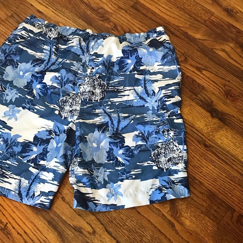 Chaps Swim Trunks Swimming Shorts Flower Floral Beach Large Velcro Tie Pockets